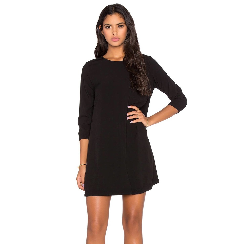 Michael Stars 3/4 Sleeve‎ Crewneck Mini Dress Black Size Small Babydoll Flowy